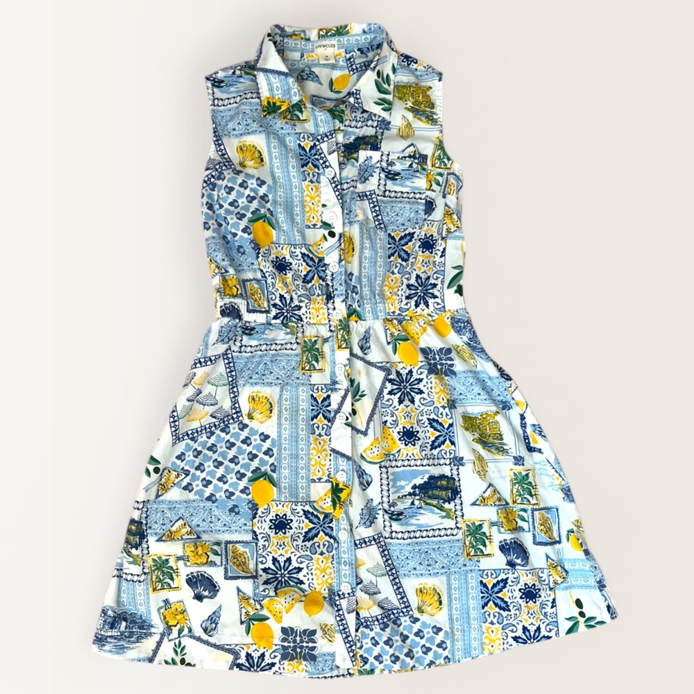 Crewcuts Blue & Yellow Lemon Tile Print  Dress